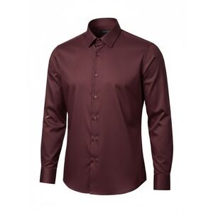 Zanzara Mens Burgundy Long Sleeve Button Down Dress Shirt Maroon Size M